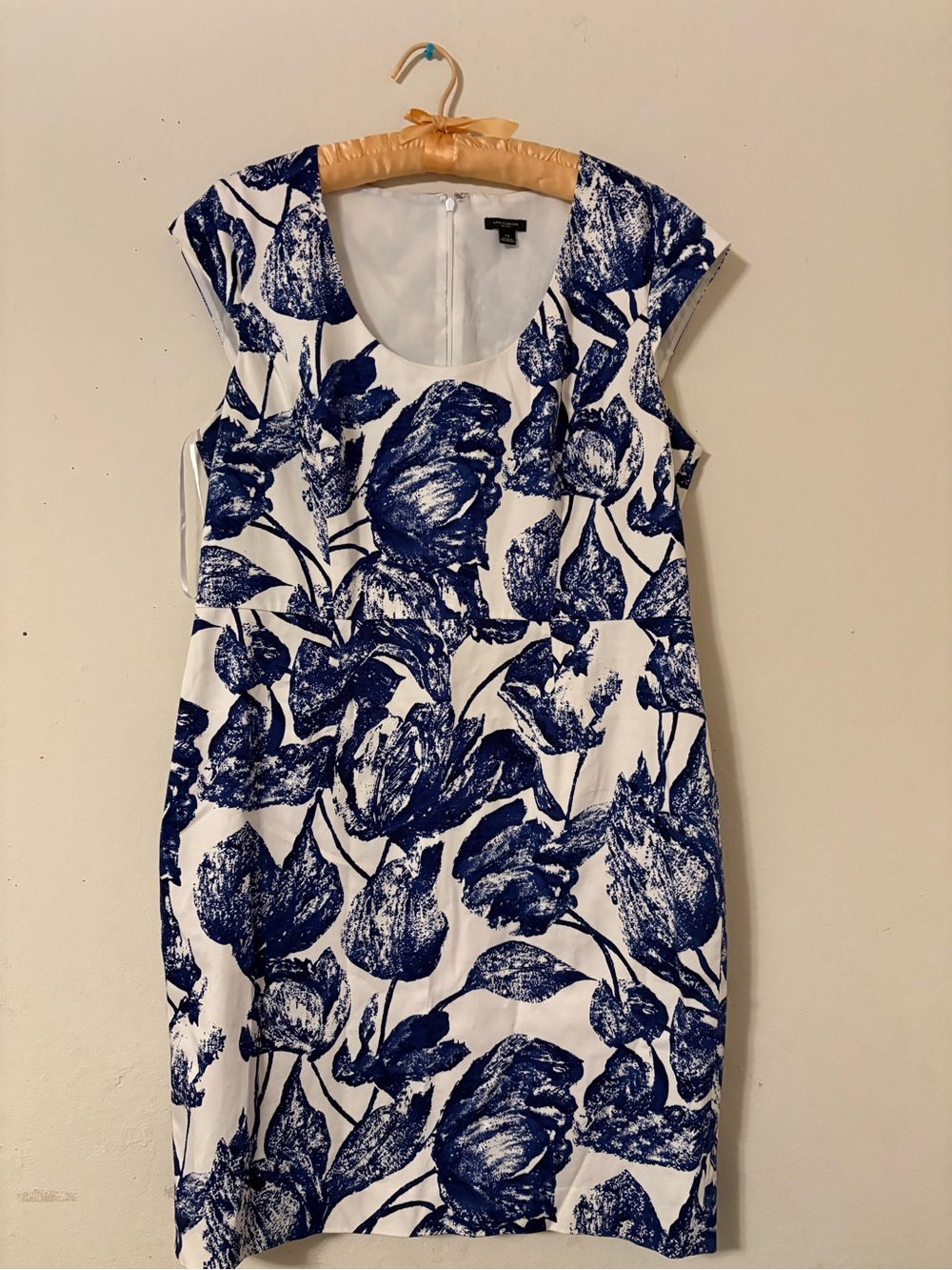 Ann Taylor White Tunic with Navy Blue Floral Print